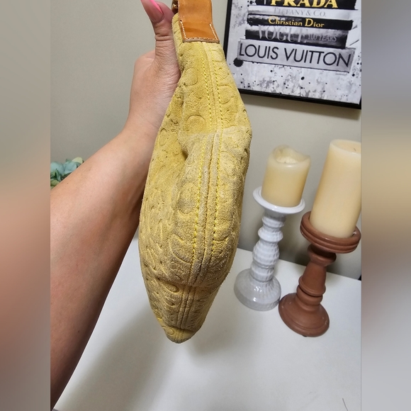 EUC CELINE C MACADAM YELLOW SUEDE BAGUETTE SHOULDER BAG - Picture 14 of 16